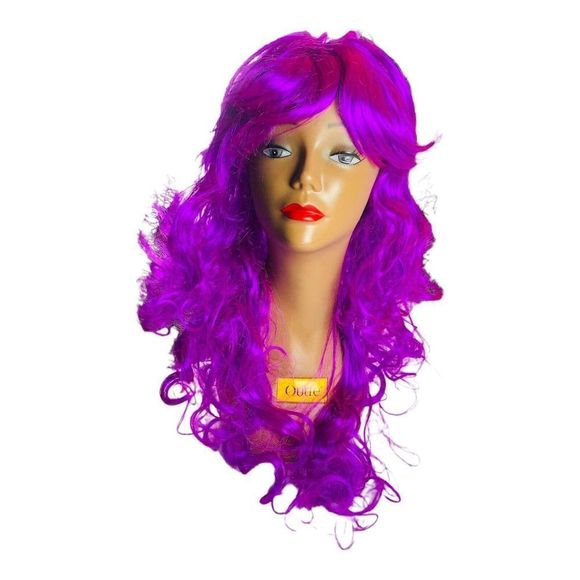2536 NEW Synthetic Wig Long Curly With Bangs Costume Women's Purple Halloween - Picture 1 of 2